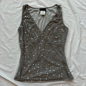 Marina Vintage Women's V Neck Sleeveless Sequins Beaded Embellished Tank Top